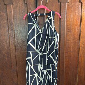 Sleeveless summer shift dress with v-neck in front and back